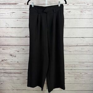 Tullea Black Wide-Leg Tie Waist Pleated Pants Size Large